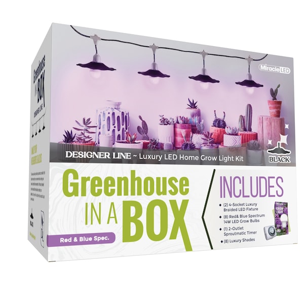 Miracle Led 4-Socket Designer Greenhouse in a Box Grow Lght Kit, Red/Blue Spec, 14W Rplc 150W Grow Bulbs, 2PK 801775 - main